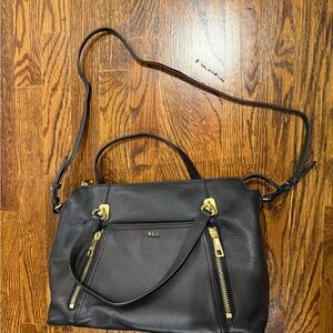 Ralph Lauren Black Leather Shoulder Bag with Gold Details